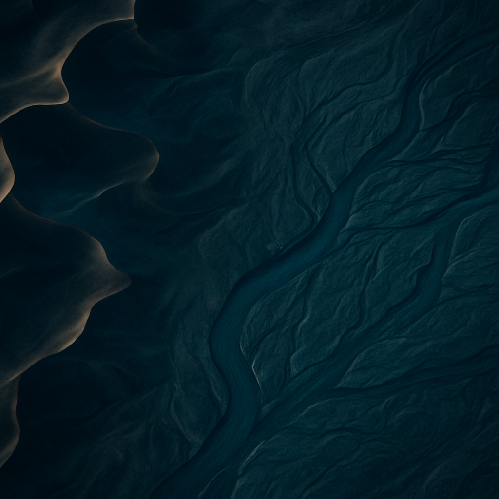 Aerial view of desert ridges and river deltas